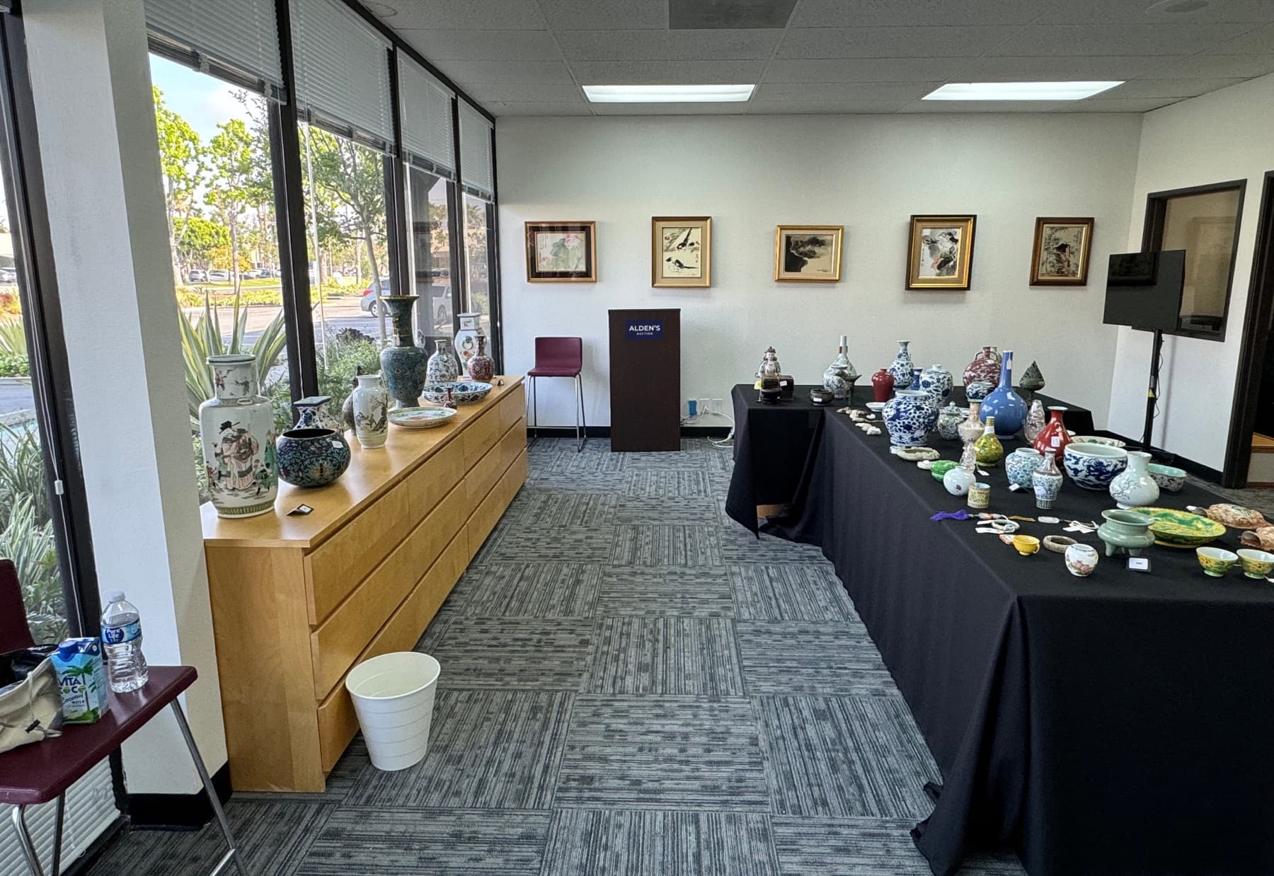 Alden's Auction Auction showroom with ceramics and artworks
